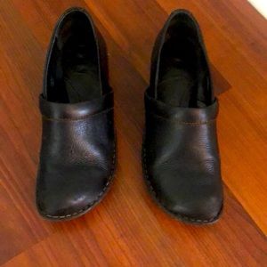 Born black leather clogs